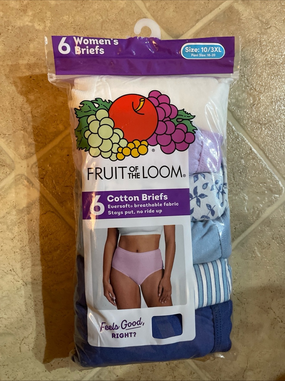 Fruit of the Loom Breathable Eversoft Cotton Briefs Panties 6 Pack Women 3XL/10